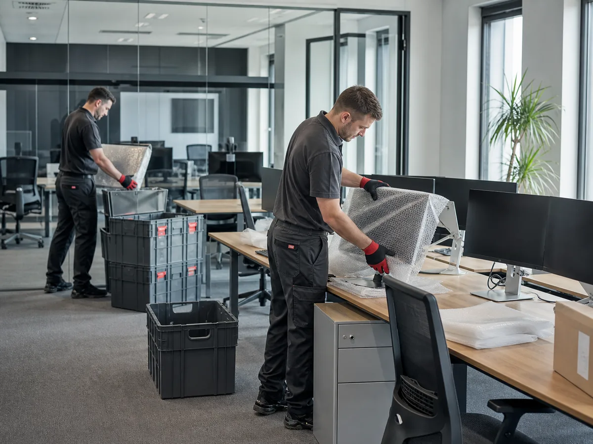 Geordnet vorbereiteter Firmenumzug in einem modernen Büro